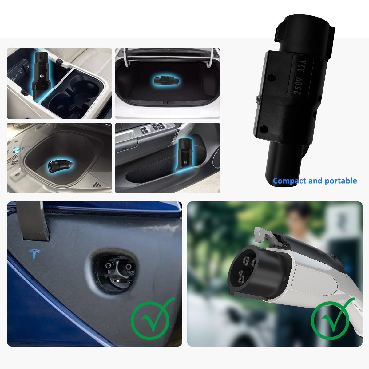 Compact and Portable 220V 7KW 32A Adapter for Tesla Car Type 1 Charging Pile to Tesla Car EV Charge Customized Plug Type1