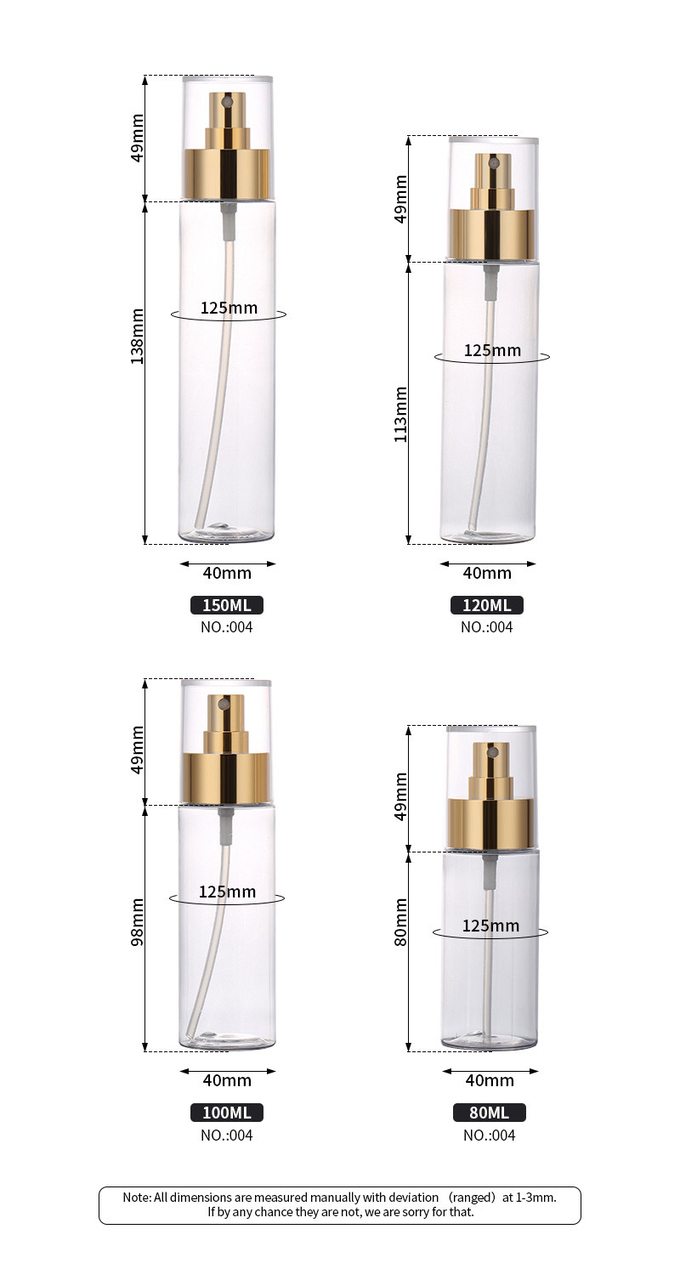 Round Empty Cosmetic Spray Bottles , Luxury 4 Oz Clear Plastic Spray Bottles