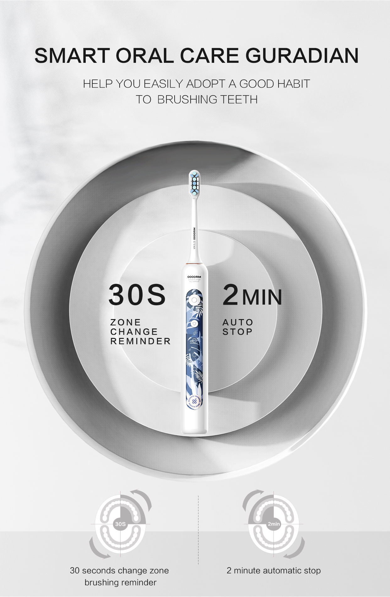 Eco Friendly Rechargeable Electric Toothbrush Waterproof IPX7 42000 VPM
