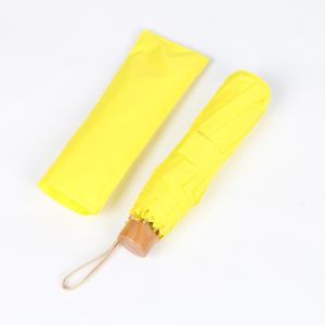 Quality Wooden Handle Three Fold Umbrella Yellow Aluminum Shaft Lightweight Durable wholesale