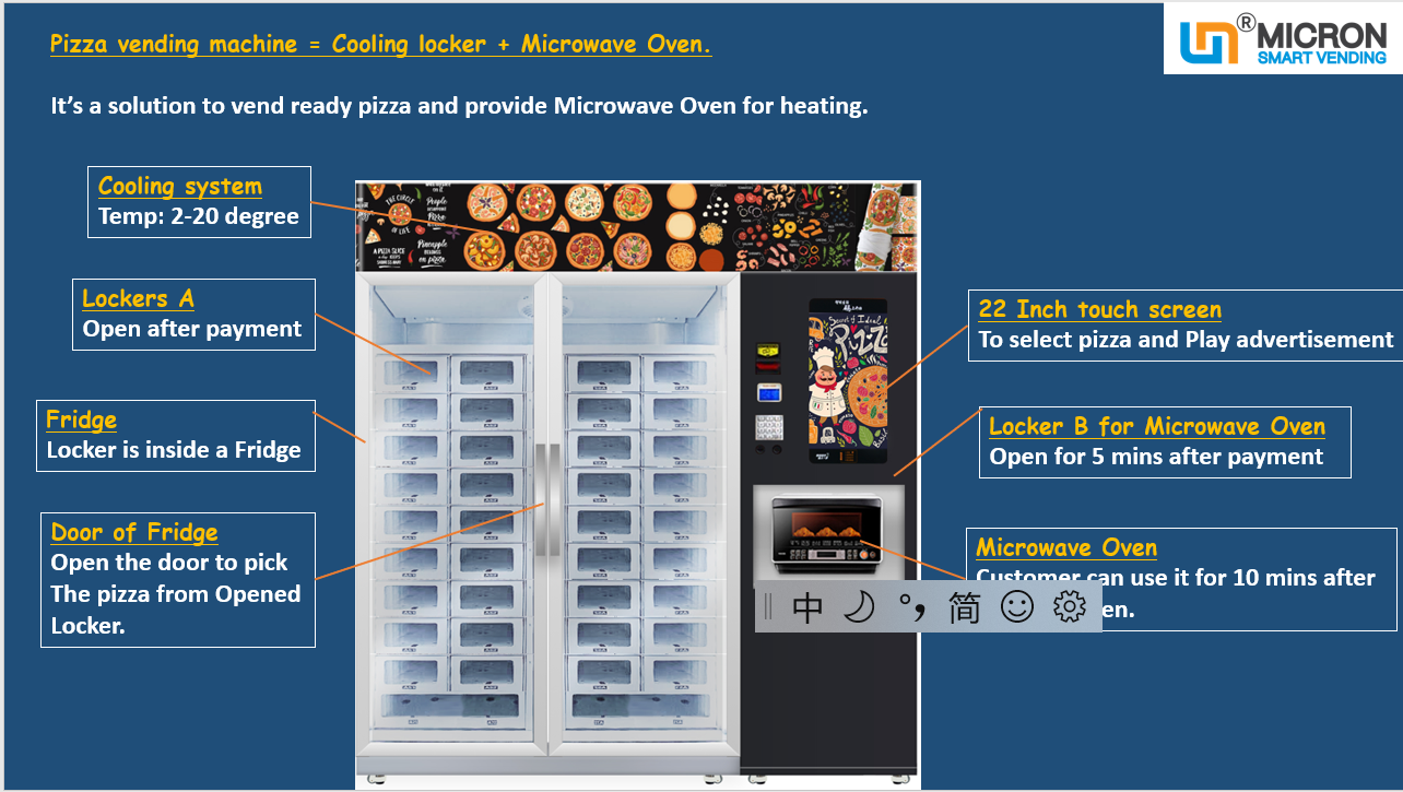 24V Electric Heating 662 Capacity Pizza Vending Machine Micron Smart Vending Machine