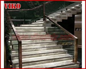 Quality Double Steel Stringer staircaseVK24S,Tread Marble Stainless Steel,Power Coated,Wooden Box,304 Stainless Steel, 12mm Temp wholesale