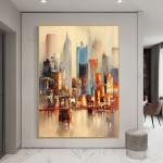 Home Decor Canvas Frame Hand Painted Wall Art Modern City Landscape Artwork
