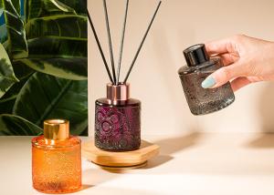 Quality Embossed Colored Amber Reed Glass Diffuser Bottle 6.5cm *8.5cm wholesale