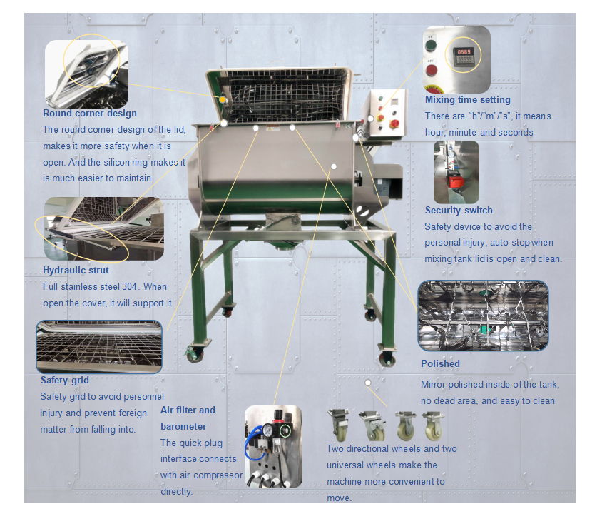 Capacity 100Kg Ribbon Blender Machine Stainless Steel Powder Mixing Machine