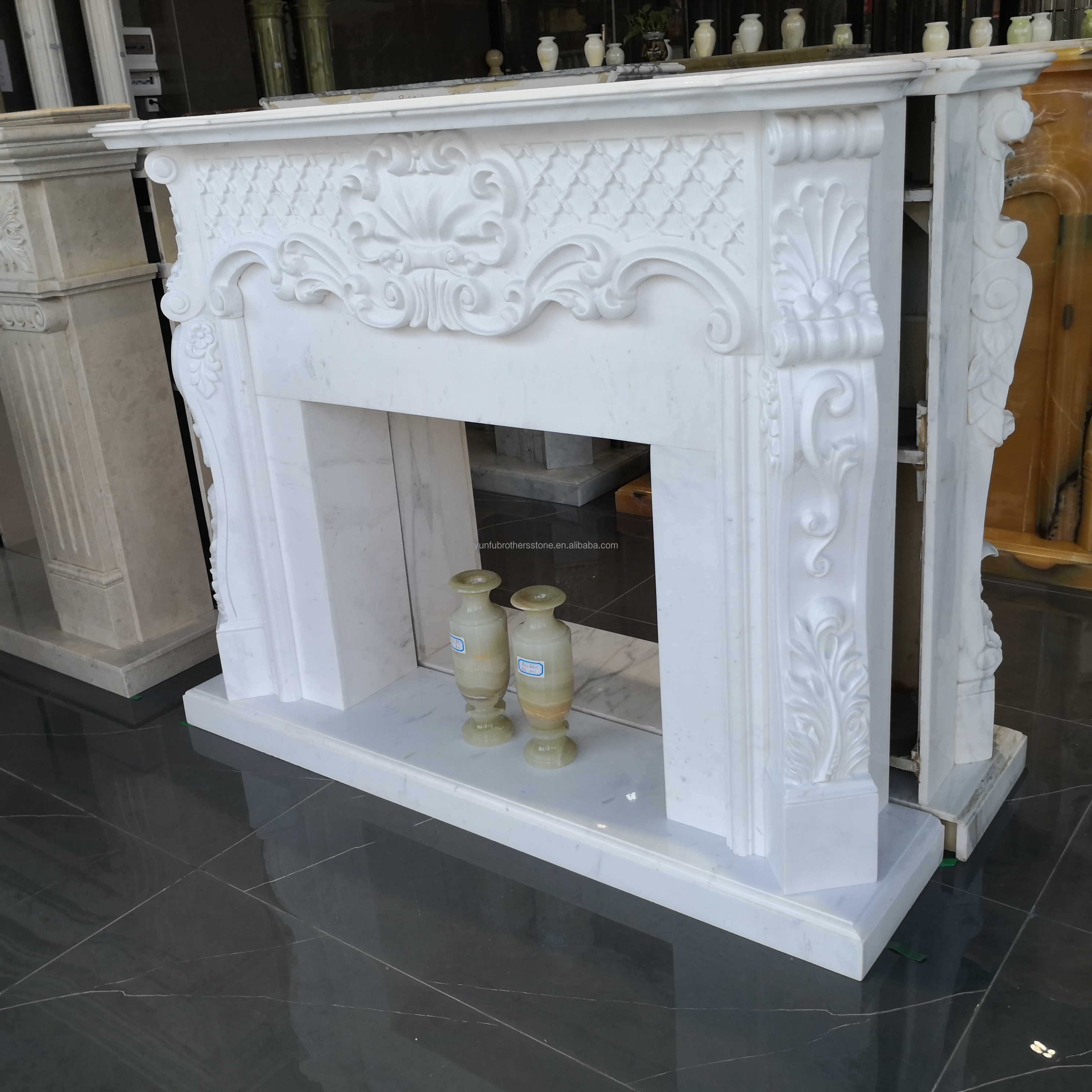 White Greek Marble Natural Stone Statue Frame Art Fireplace for Prestigious Property