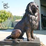 BLVE Sitting Bronze Lion Statues Life Size Garden Art Metal Animal Sculpture