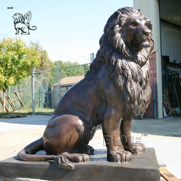 BLVE Sitting Bronze Lion Statues Life Size Garden Art Metal Animal Sculpture