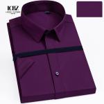 Youth Color Casual Short Sleeve Viscose/Polyester/Spandex Dress Shirts for Men