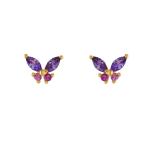18K Gold Marquise Cut Turquoise CZ 925 Sterling Silver Butterfly Stud Earrings