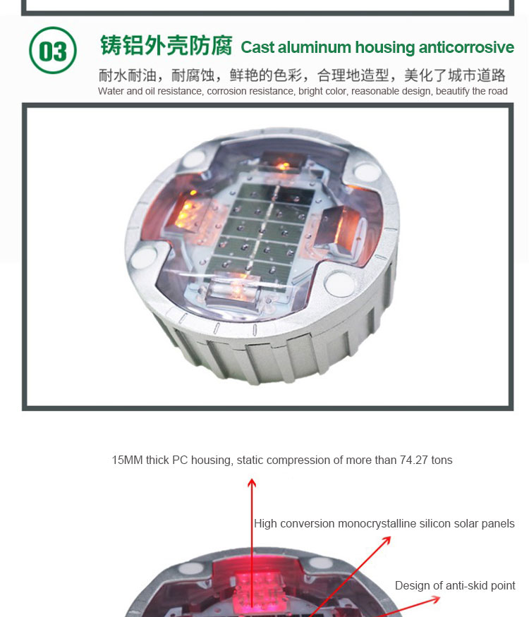 Colored Waterproof LED Solar Aluminum Cat Eye Reflective Road Stud for Roadway Safety