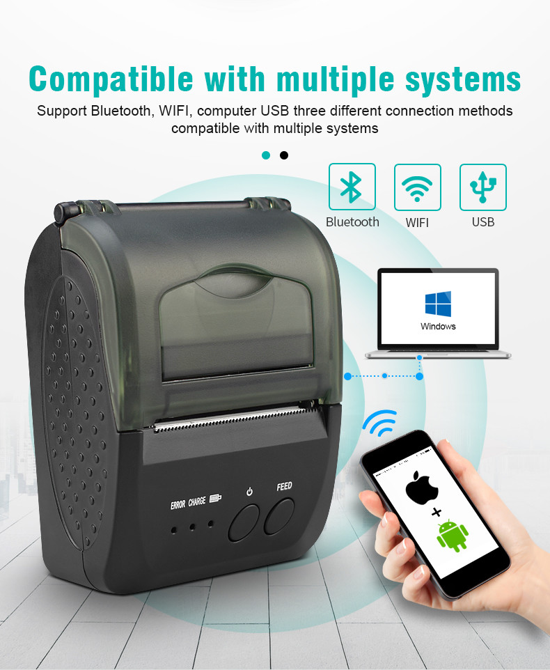 ODM 58mm Mini BT Portable Wifi Printer 2inch Wireless Handheld Printer