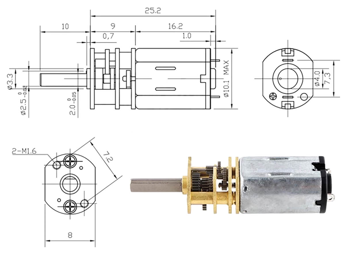 2.5mm Shaft M20 DC Motor Small Electric Motor With Reduction Gear Drive CE
