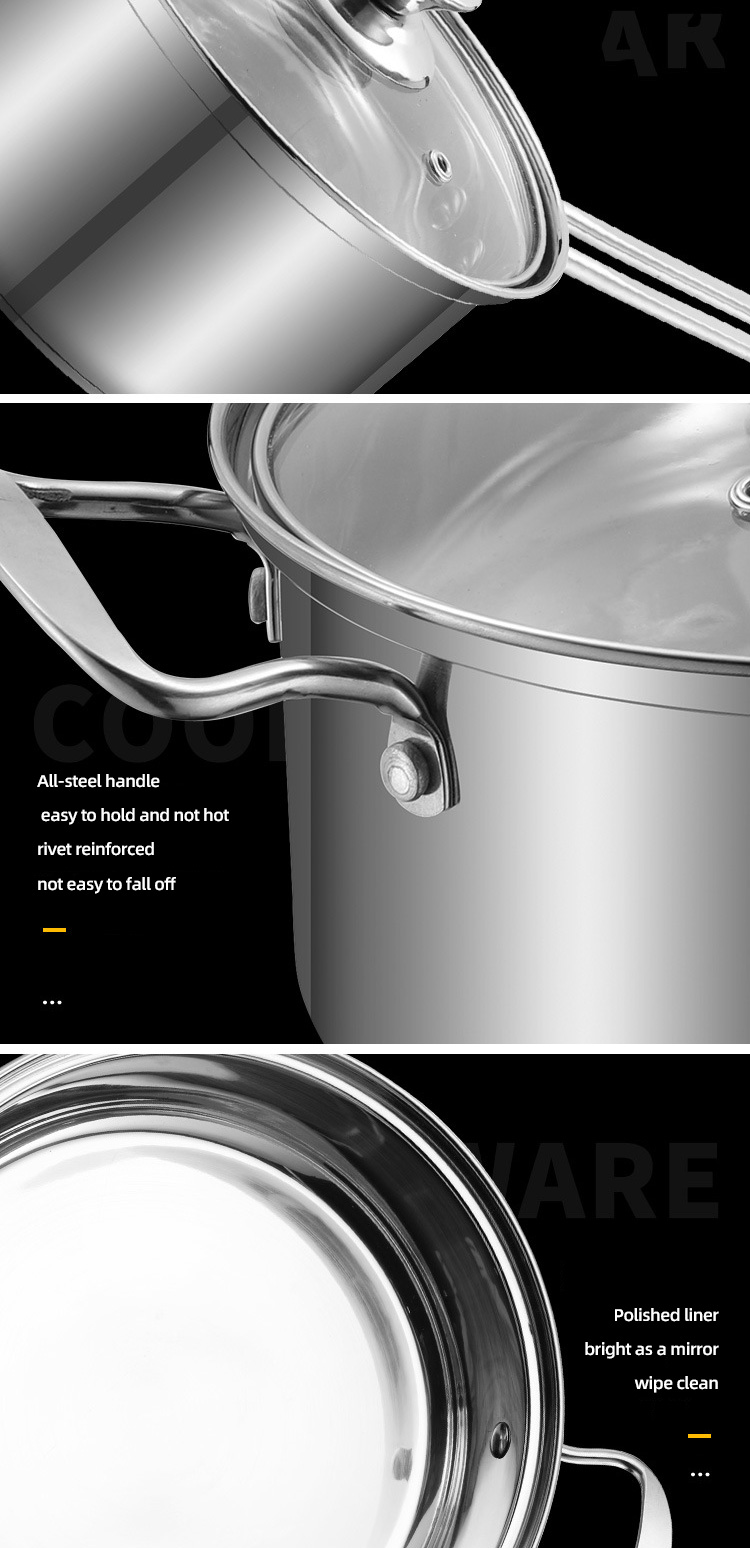 OEM/ODM Kitchen Cookware Cooking Soup Pot Set Stainless Steel Ollas Cookware Sets With Glass Lid