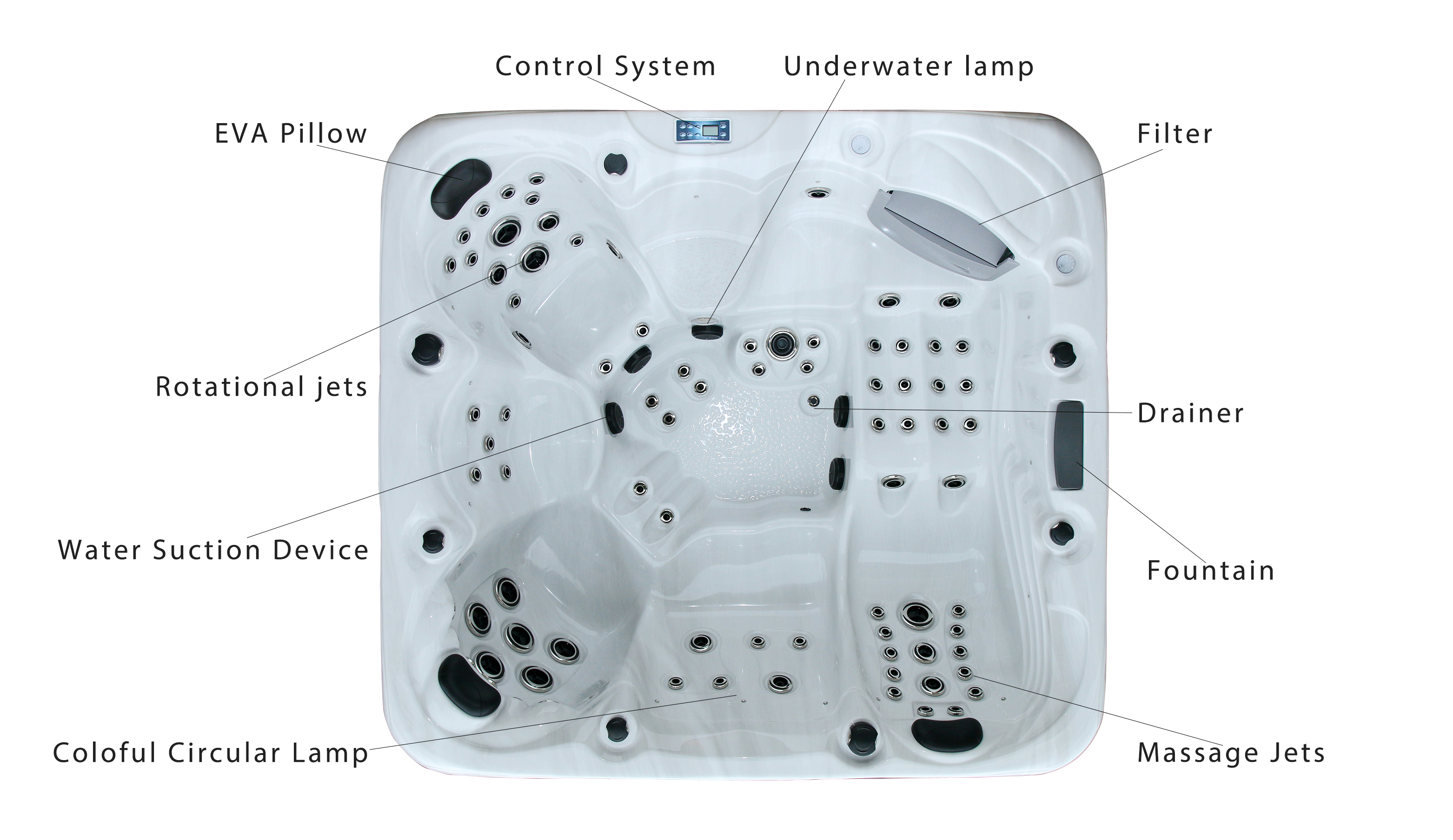 Portable 1 Lounge Outdoor Bathtub Mutil-Funtion Whirlpool Waterfall Spa Tub With 5 Seats Hot Tubs