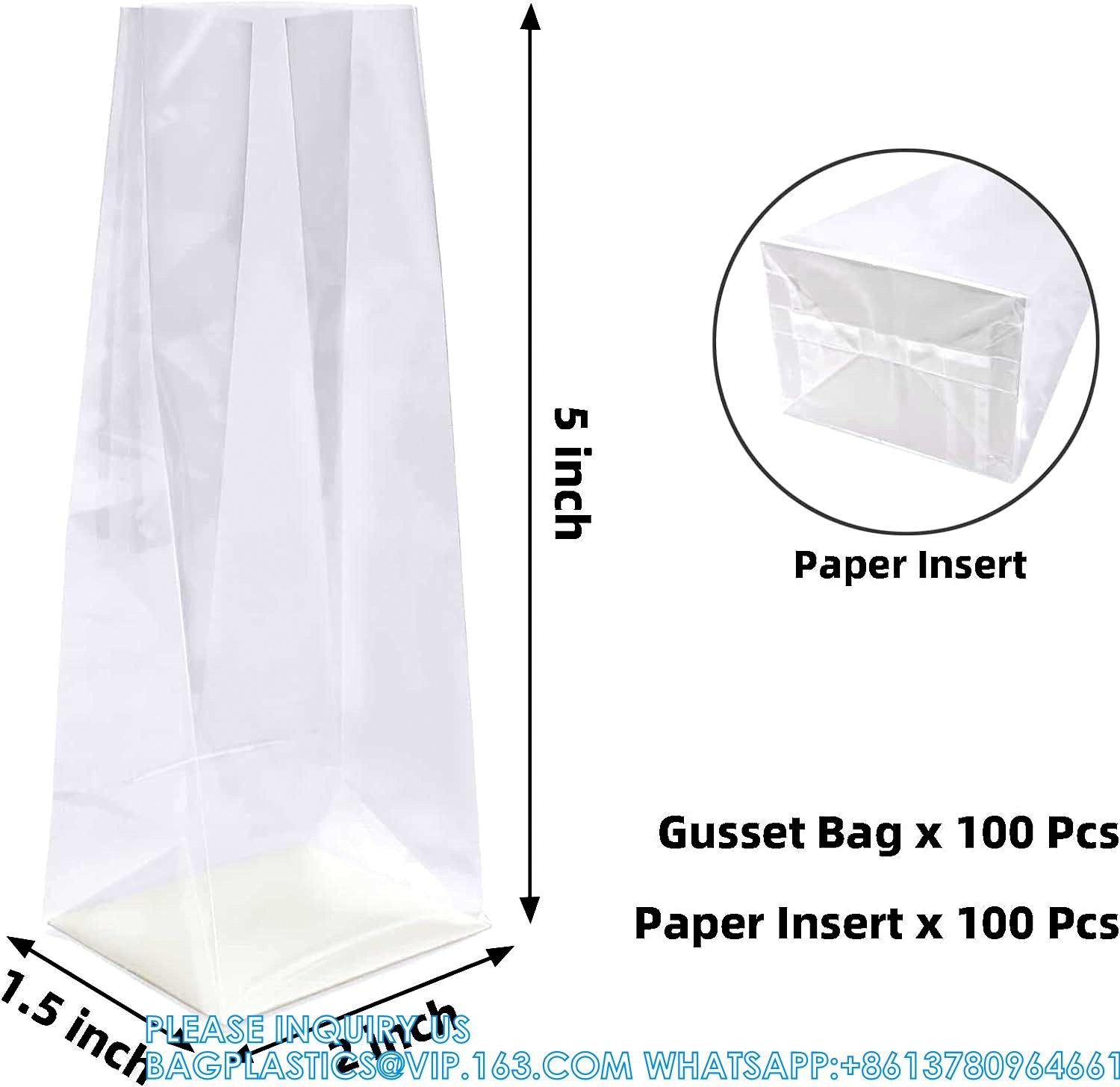Opp Pla Packaging Bag Candy Bopp Clear Block Bottom Pouch Opp Square Bottom Bag Opp Cello Gusset Square Bottom Bag