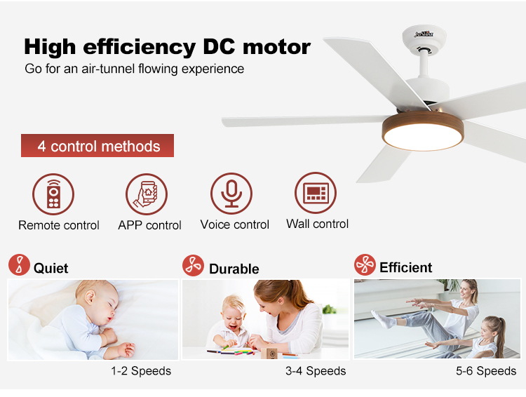 52" Simple Design 3 Color Dimmable Ceiling Fan Light Metal Material and 10 for Motor