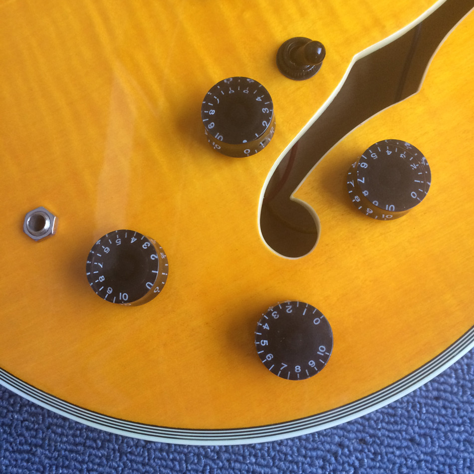 Hollow body jazz guitar,Flame Maple Top,Ebony Fingerboard,double F holes jazz electric guitar