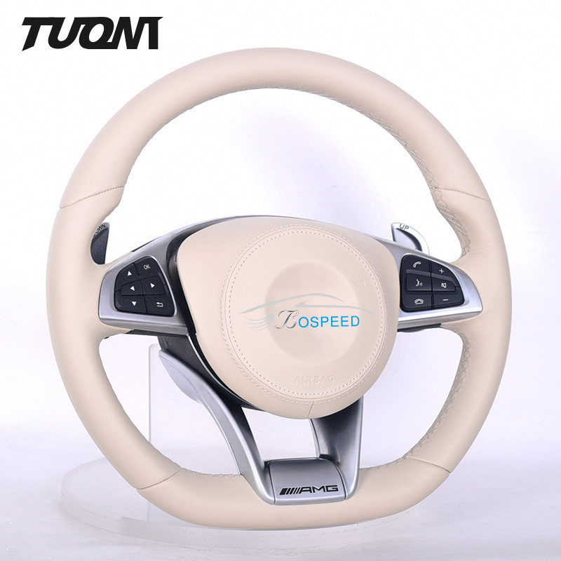 Full Beige Leather Mercedes Benz Steering Wheel W205 W204 A45 CLE GLC
