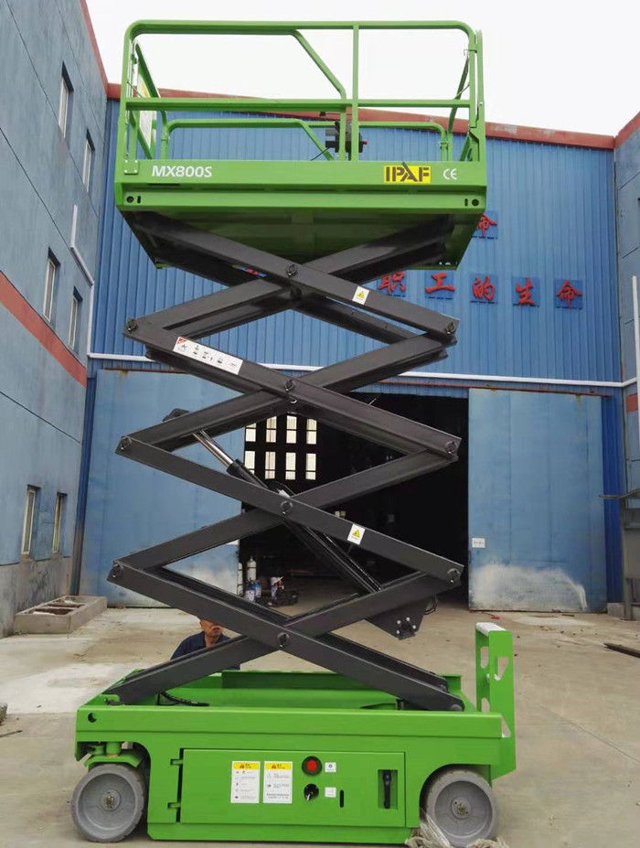 Electric Mobile Scissor Lift Self Propelled Aerial Work Platform 10m Green