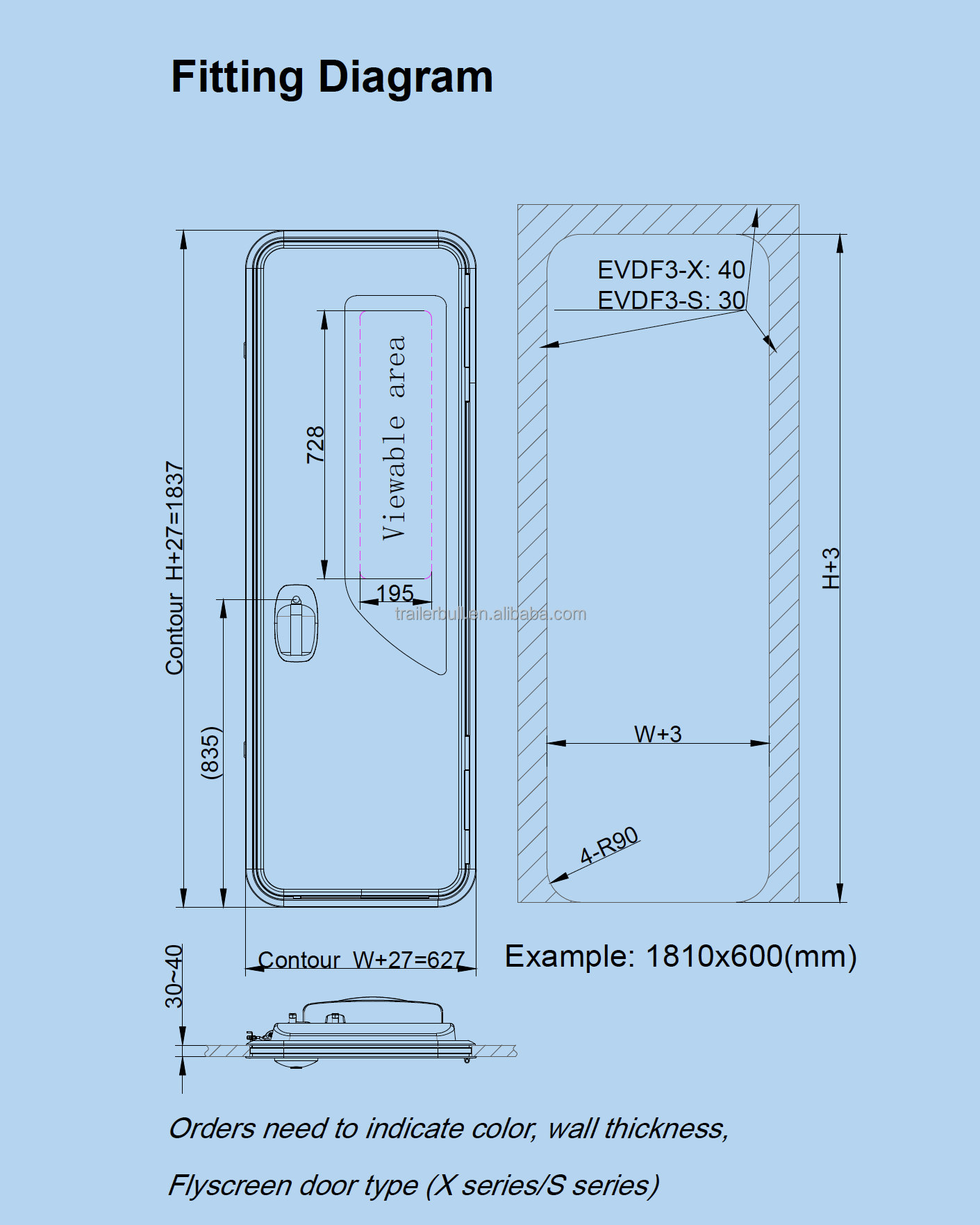 Aluminum Frame EuroVision Insulation Motorhome Door 1810x600 Deluxe DIY Spare Parts for RV