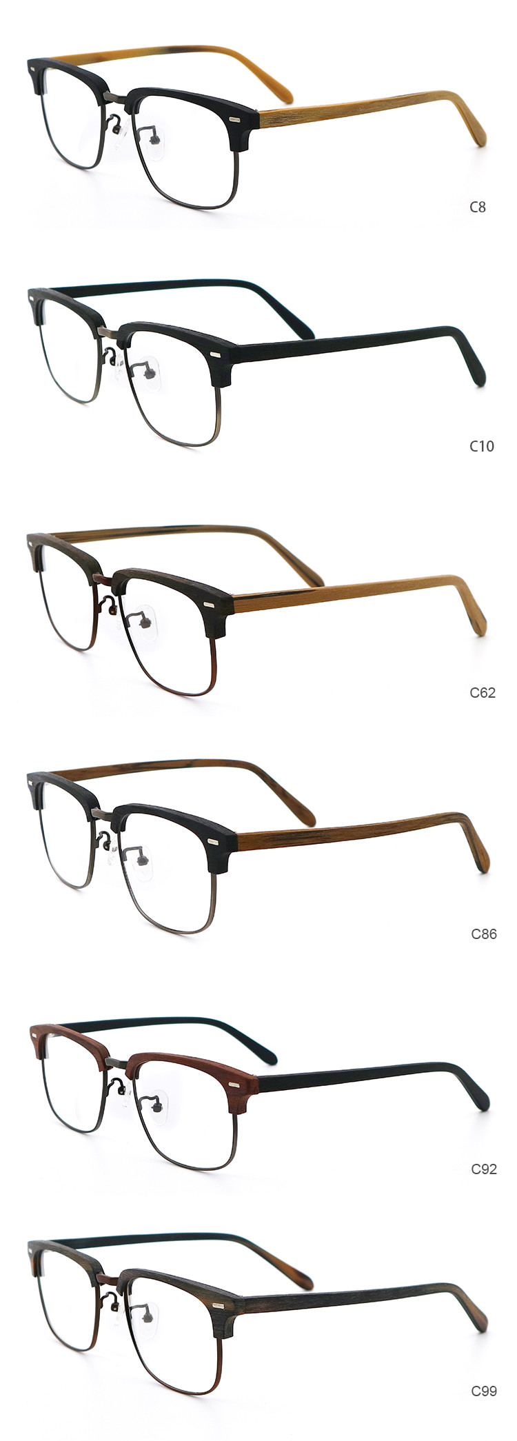 Unisex Full-rim Wood Grain Acetate Optical Glasses Frame MR H004B