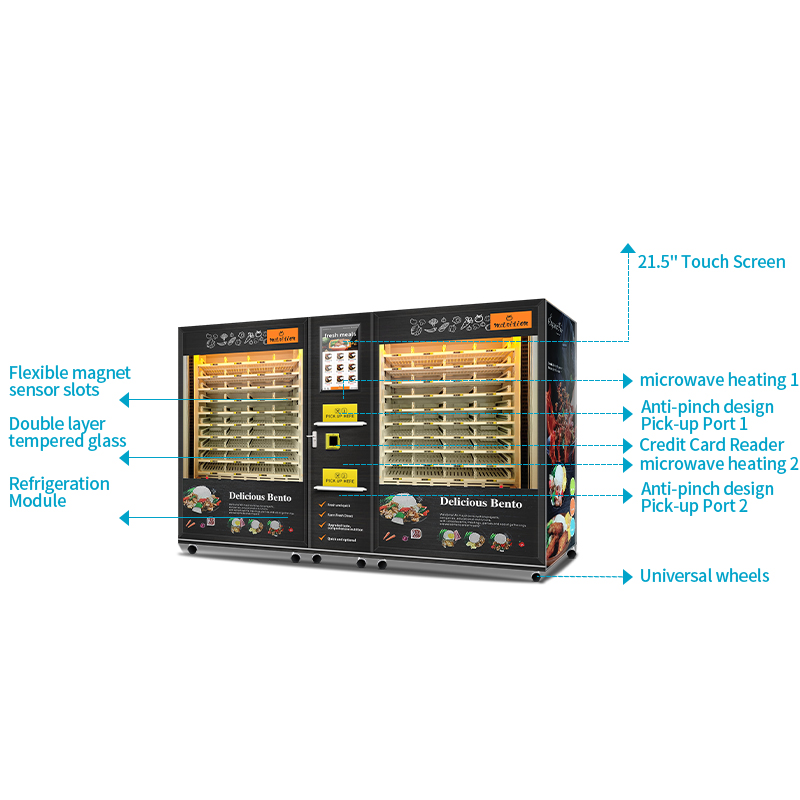 Large Capacity 2 Cabinets Hot Food Vending Machine with Microwave Heating and Smart Touch Screen