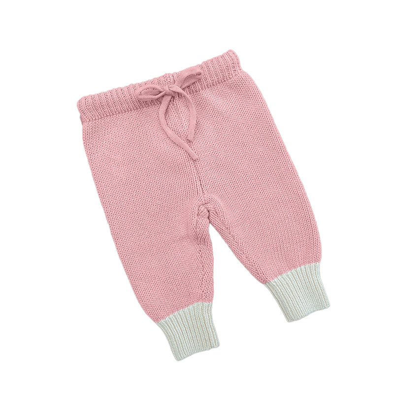 Custom Knitted 2 Piece Set 100% Cotton Baby Color Block Relaxed Fit With Drawstring Knit Pants Toddler Sleep Wear