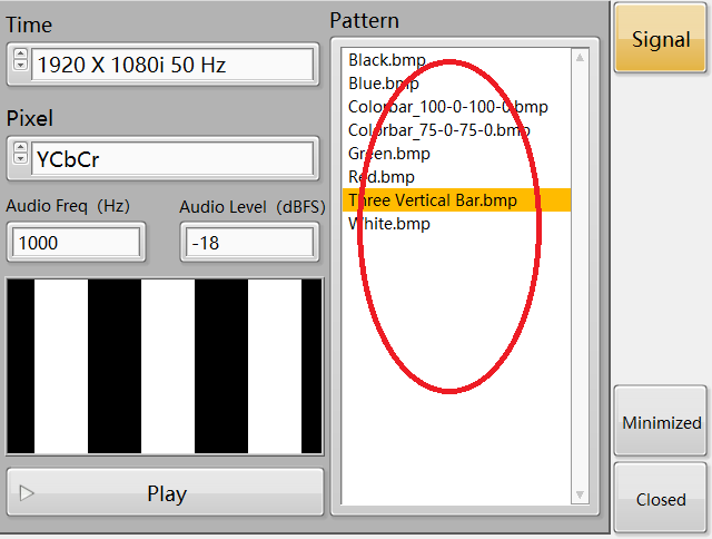 Three Vertical Bar Signal IEC62368 Three Vertical Bar Signal.RDL-100 video signal generator