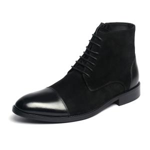 Quality Elegant Perforation Black Mens Leather Dress Boots wholesale