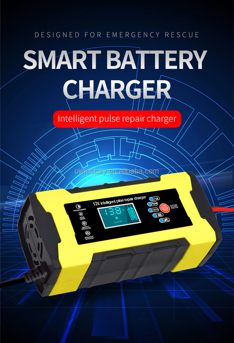 125W Smart Pulse Repair Charger Lead Acid Battery Charger for Motorcycles Car Truck Scooter Golf Cart Advanced Technology