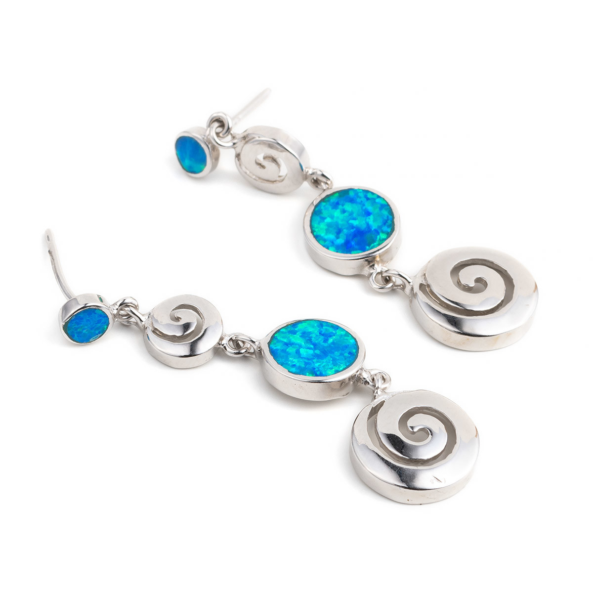 925 With Sterling Silver Greek Key Blue Opal Dangle Meander Meandros Earrings For Women