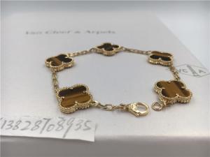 Quality Vintage Style 5 Motifs 18K Gold Bracelet With Tiger'S Eye Stone / Flower Shape wholesale