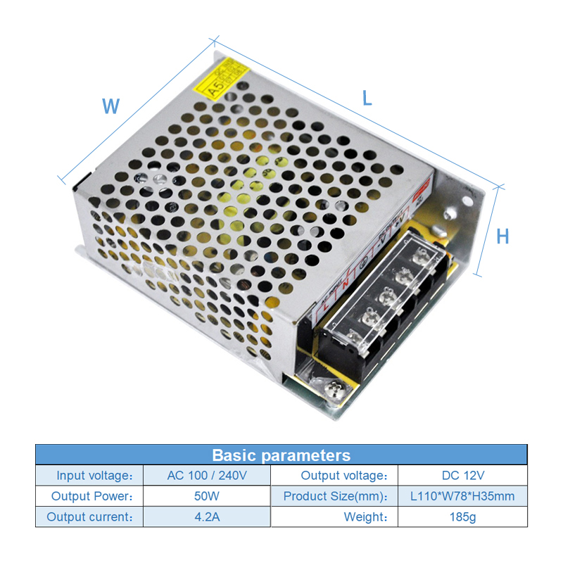 DC 12V 50W 4.2A Universal Regulated Switching Power Supply AC 100V 240V To DC Switching