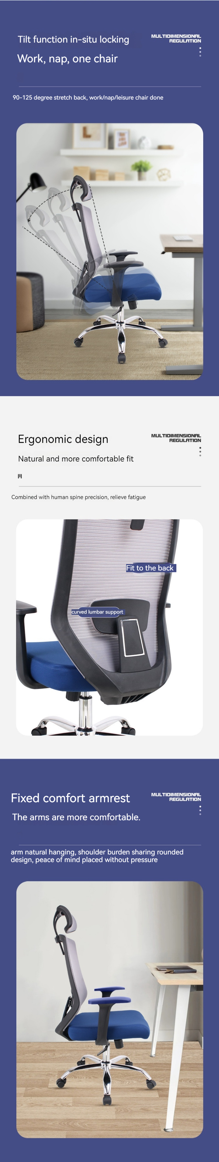 Modern Design High Back Office Chair with Swivel Function and Blue Cushion OEM ODM