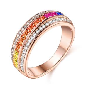 Quality Rose Gold Plated Silver 925 Fashion Luxury Colorful Rainbow Zircon Ring Women Jewelry wholesale
