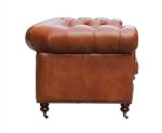 Tan Faux Leather Chesterfield Sofa With Wood Legs