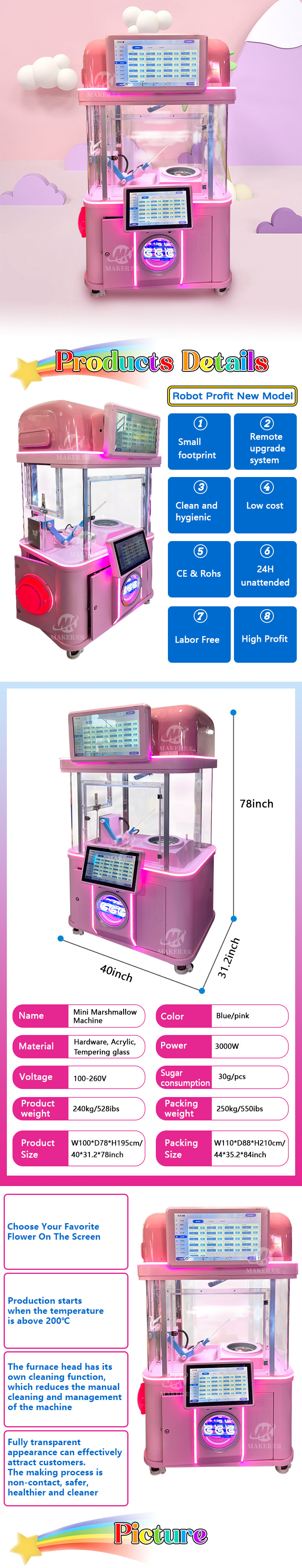 Robot Fairy Floss Cotton Candy Vending Machine Fully Automatic Coin Operated