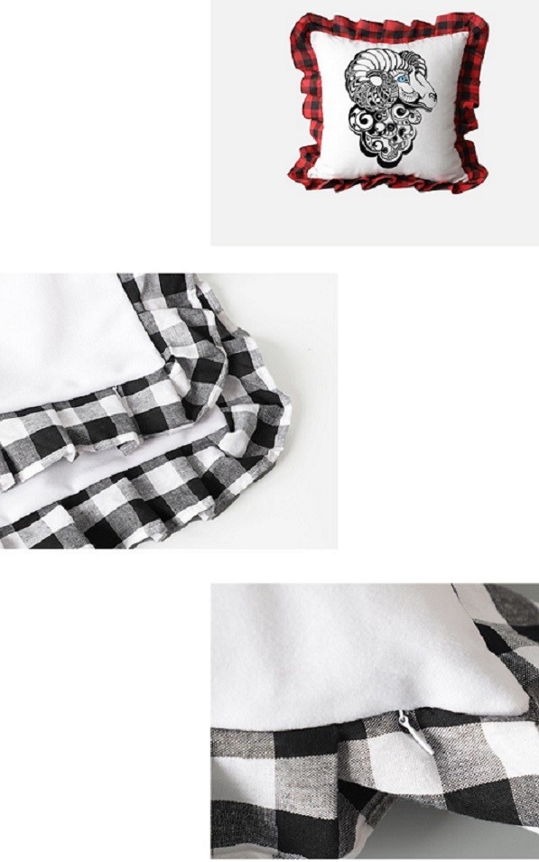 Sublimation Pillow Cover Blanks Heat Transfer Printed Plaid With Ruffled Lace