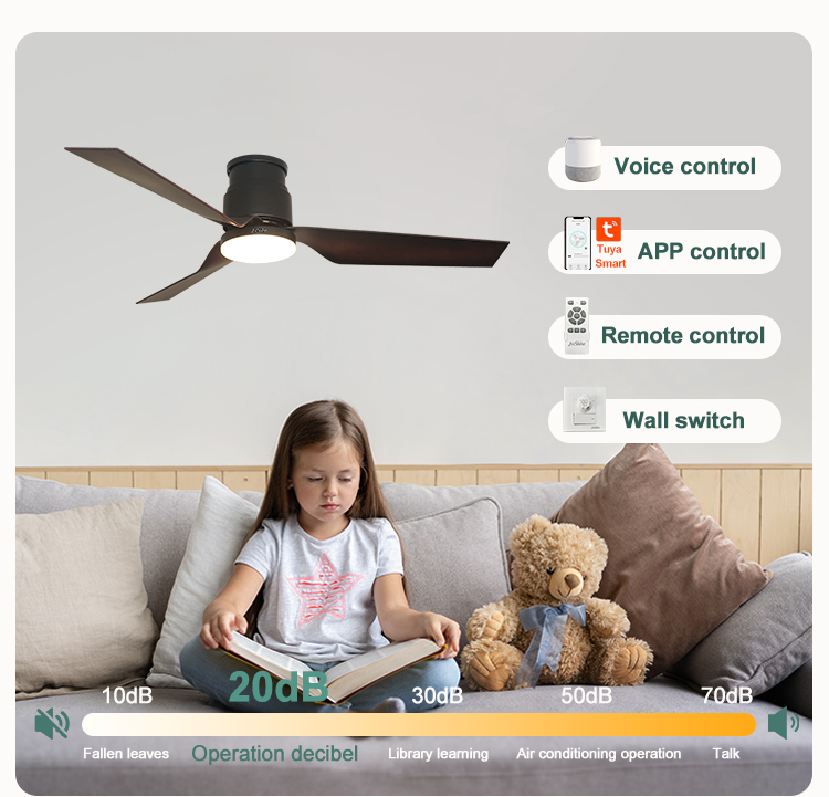 5 Speed Choice Plastic Blades LED Ceiling Fan with Light Flush Mount and Low Profile