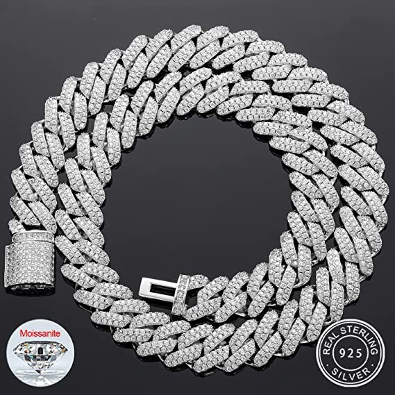 NGTC Moissanite Cuban Chain 925 Sterling Silver Miami Cuban Chain 13mm Width