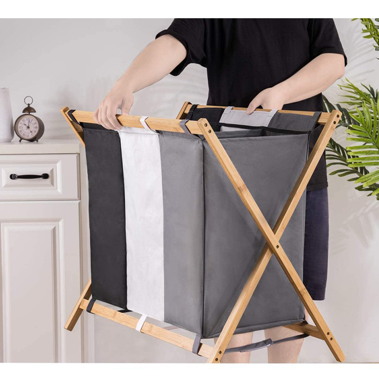 Oxford Fabric Bathroom Storage Basket Washing Laundry Hamper With Bamboo Handles