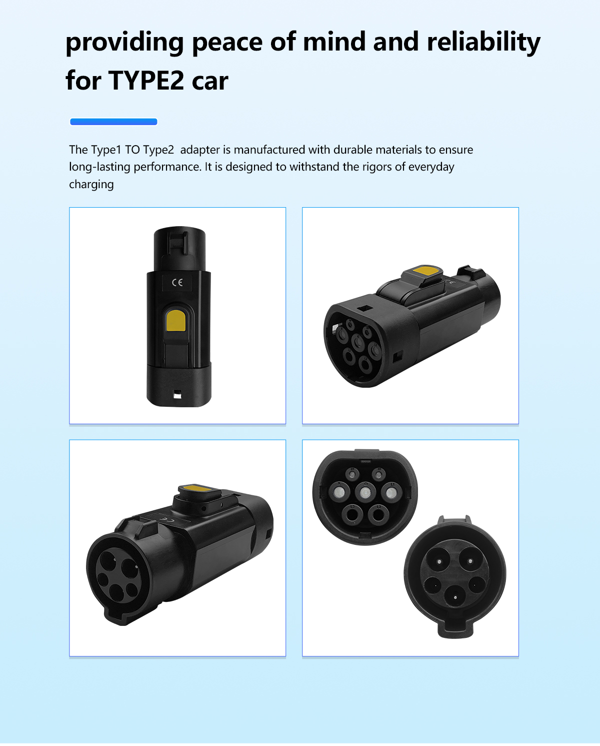 Type1 to Type2 EV Connector 32A Electric Car Charging Converter for Retrofit/Upgrade and 220V-250V Operation Voltage
