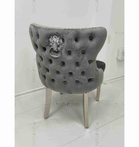 Quality Gray Power Lion Buttoned Back Dining Chair Padded Dining Room Chairs Silver Stainless Steel Legs wholesale