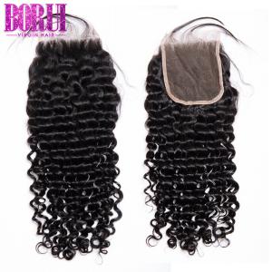 Quality 4*4 5*5 6*6 Brazilian Deep Curly Human Hair , Lace Closure With Baby Hair wholesale