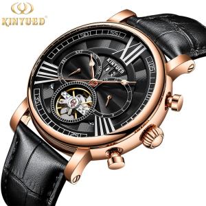 Quality KINYUED Skeleton Leather Band Mechanical Men Watch tourbillon watch automatic wholesale
