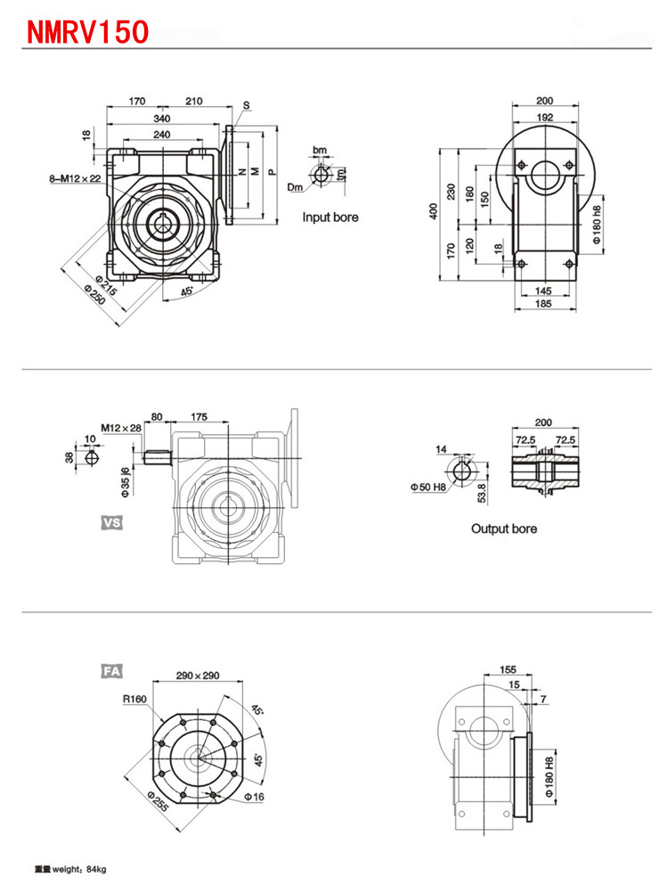 Iron Case Housing Nmrv Worm Gear Reducer Gearbox Rv150 For Electric Motor