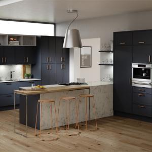 Quality Country Kitchen Cabinets Matte Face Blue Color Tall PVC Kitchen Cabinet wholesale