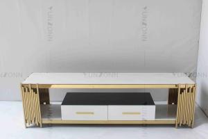 Quality Living Room White And Gold Tv Console Table Marble Top Stainless Steel With Drawers wholesale