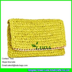 Quality LUDA crochet handbags metallic chain purse summer paper straw clutches wholesale